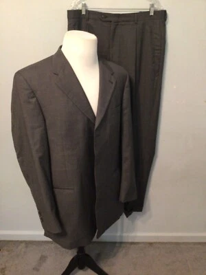 Pierre Cardin 100% Wool Gray Herringbone 2 pc Suit Sz 42L Pants Cuffed 36x32” - Image 1 of 4