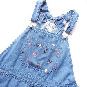 Mono con tirantes vintage Mandal Bay XL azul denim jean pollo gallina estampado algodón granja - Imagen 1 de 14