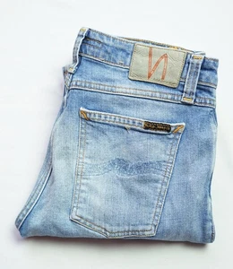 Pantalones de mezclilla ajustados Nudie para hombre talla W30 L32 S pequeños con cremallera bigotes elásticos - Imagen 1 de 13