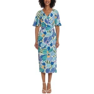 Maggy London Womens Blue Floral Print  Wrap Dress 18 BHFO 9880 - Picture 1 of 2
