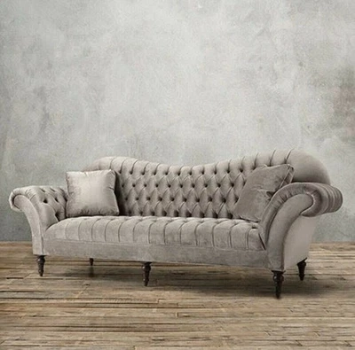 ARHOUSE TUFTED couch, club UPH PT 96" SOFA CHARCOAL - Image 1 of 4