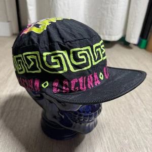Vintage 90s Laguna Beach CA Hat OS Stretch Fit Mens Black Funky Surf Beach Wear - Picture 1 of 6