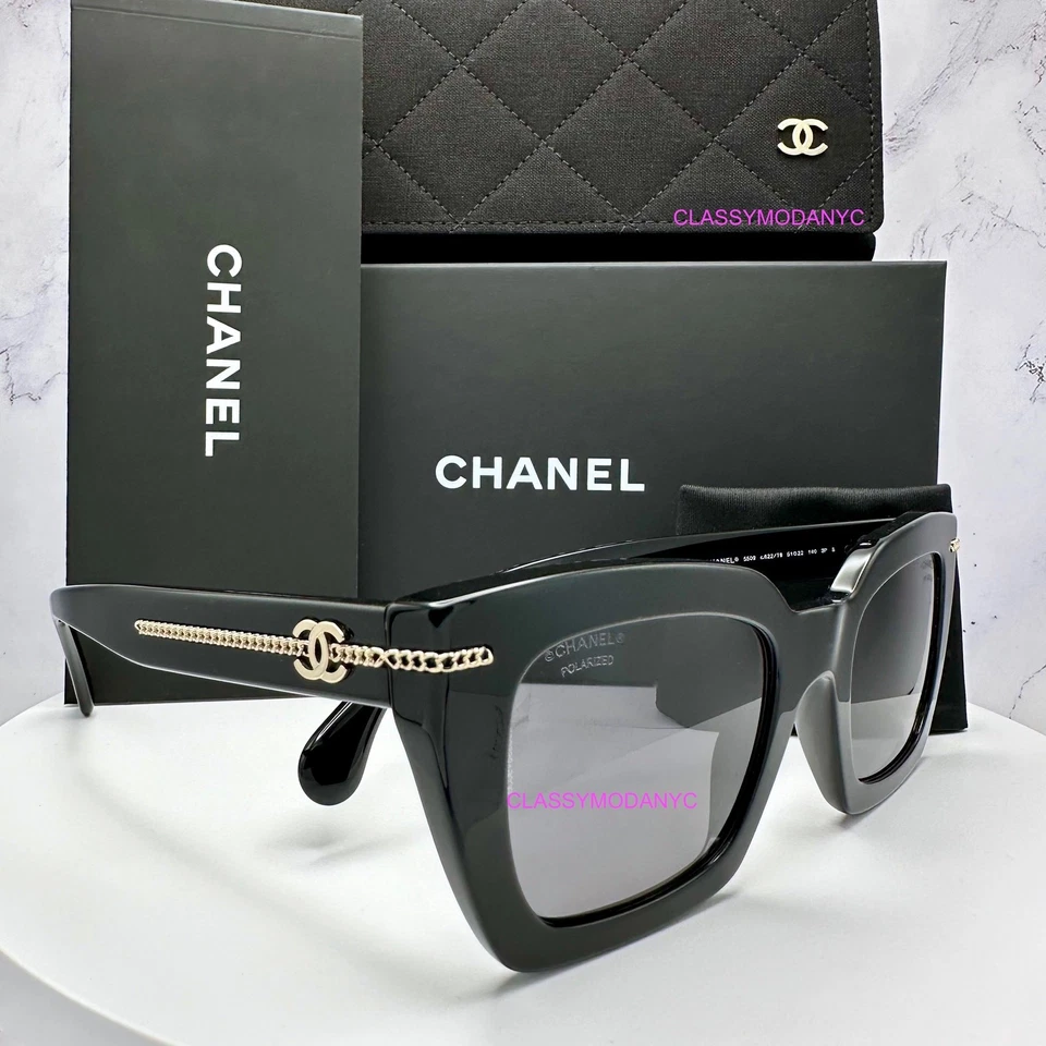 CHANEL Sunglasses Black Polarized Square Gold CH5509 C622/T8 Womens Chanel