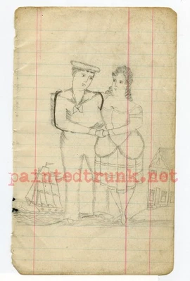 antik 1900er Jahre original w.h. wilson pinup nautical navy Schiff Tattoo Flash 3,5x6 - Bild 1 von 2