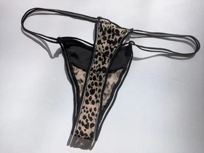 Tanga bragas pequeñas vintage de terciopelo transparente con estampado animal de leopardo Y2K Foto 1 de 4