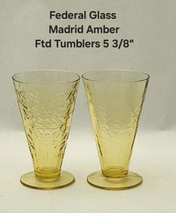 2 FEDERAL GLASS Madrid Amber Footed Tumblers 10oz. Depression - Picture 1 of 3