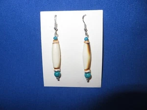 NUEVO Pendientes Navajo Artesanales Plata de Ley Turquesa Hueso Natural Cuentas - Imagen 1 de 5