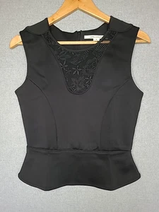 Laura Ashley Womens 8 Top Blouse Black Stretch - Picture 1 of 18