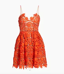 SELF-PORTRAIT WOMEN SLEEVELESS LACE MINI DRESS-SIZE:2-ORANGE AZAELEA-NEW W/TAGS - Picture 1 of 11