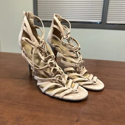 COACH Women's Salvadora Suede Dress Sandals Beige, Size 9 Strappy Heels - Image 1 of 4