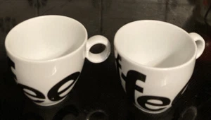2 CRATE & BARREL Black & White Demitasse Cups "COFFEE" Porcelain - Picture 1 of 5