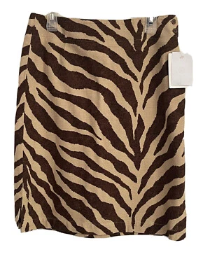 Falda Liz Claiborne Marrón Tostado Estampado de Cebra 100% Algodón Hasta la Rodilla Línea A Talla 8NUEVA CON ETIQUETAS Foto 1 de 4