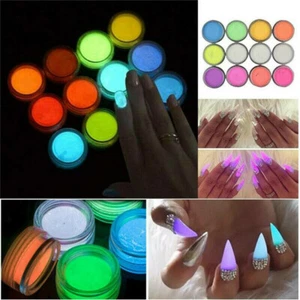 12 Colors Acrylic Luminous Fluorescent Powder Glow In the Dark Nail Art Pigment - Picture 1 of 12