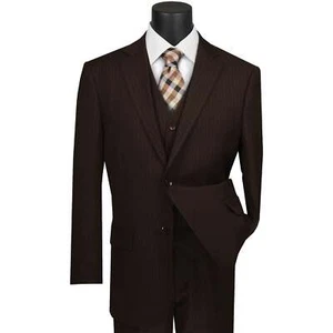 BIG & TALL Men's Brown Pinstripe 3-Piece 2-Button Classic-Fit Suit NWT - Picture 1 of 3