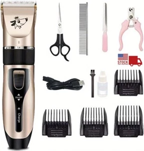 Dog Cat Pet Grooming Kit Rechargeable Cordless Electric Hair Clipper Trimmer Set - Picture 1 of 8