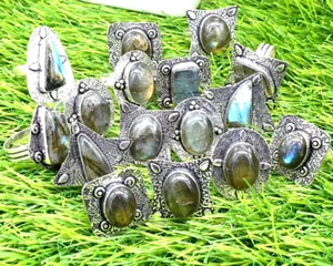 10 Stück Mix Größe Und Gleiche Design Lot Labradorite Edelstein Versilbert Ringe - Bild 1 von 2