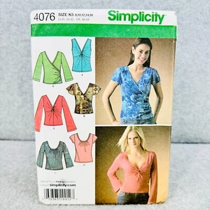 Simplicity 4076 Pullover Top Fitted V or Scoop Neck Misses Size 8 16 Pattern - Picture 1 of 4