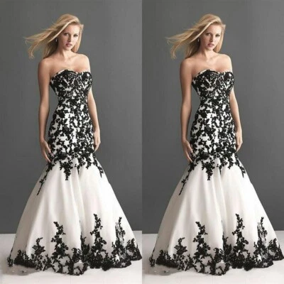 Hochzeit gotische Vintage Sommer Meerjungfrau Tüll schwarze Spitze Ballkleider - Bild 1 von 4