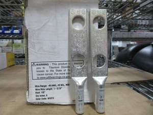 (2) Burndy YA3C2N Copper Lugs #3 Wire with two 1/2" Holes NEW!!! Free Shipping - Picture 1 of 3