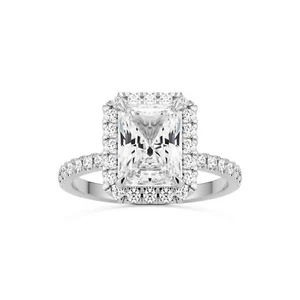 ISAAC WOLF Radiant Cut Pave Halo Engagement Ring 3CT Moissanite in 10k Gold