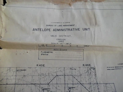 VINTAGE 1962 ANTELOPE ADMIN UNIT MAP-VALE, OREGON DISTRICT - 29 IN. X 21 IN, - Image 1 of 4