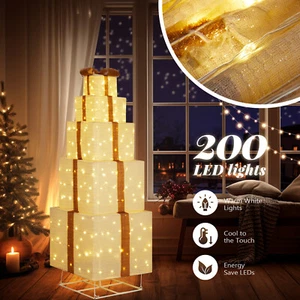 5 Tiers Christmas Lighted Gift Boxes Decorations Indoor Outdoor 200 LED Light Up - Picture 1 of 9