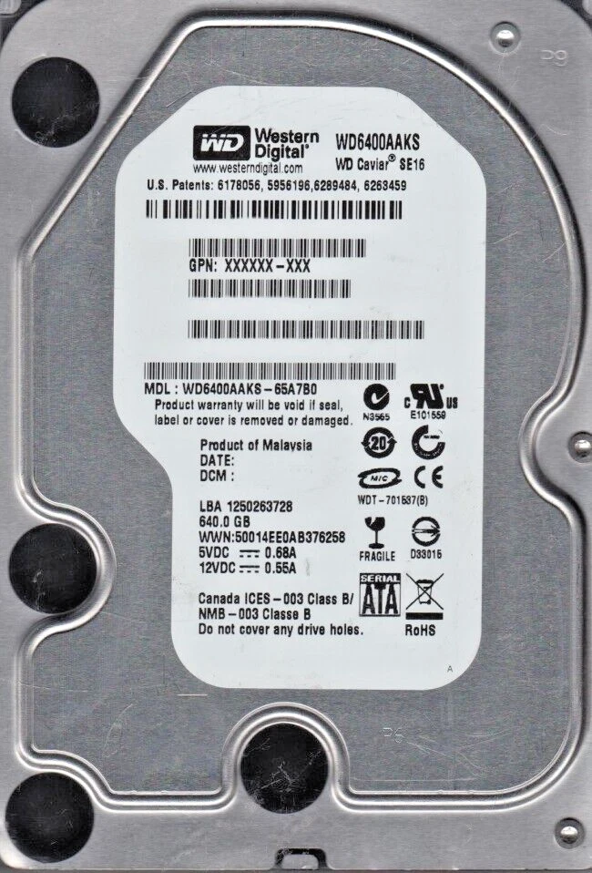 640 GB SATA Western Digital WD6400AAKS-65A7B0 7200rpm 16MB 3.5 " Hard Drive New - Image 1 of 1