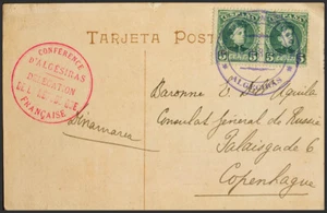 España. Alfonso XIII. SOBRE 242(2). 1906. 5 cts verde, dos sellos. Tarjeta Pos - Imagen 1 de 1