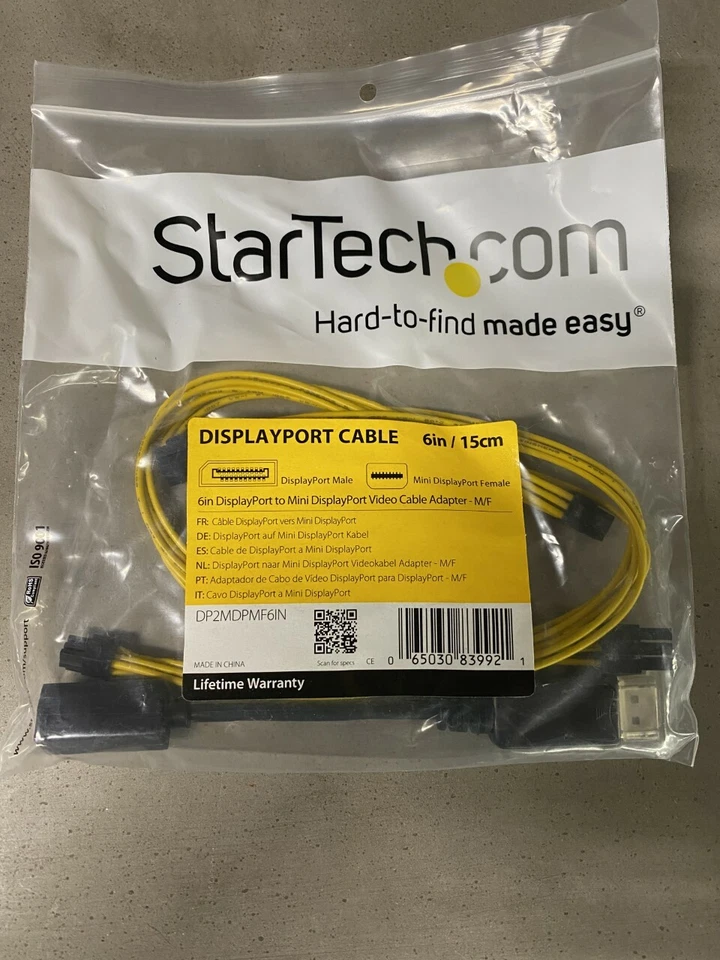 Display Port Cable. Display Port to Mini Display Port, 6 inch  - Image 1 of 1