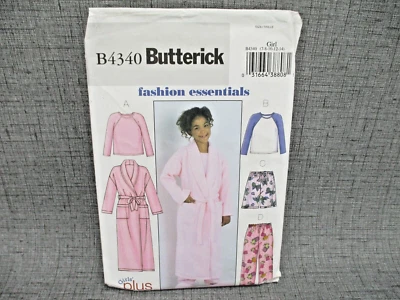 Butterick B 4340 Girls Robe Pajama Top Bottom Bathrobe Shorts Pants 7 8 10 12 14 - Image 1 of 4