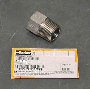 Parker Reducing Adapter 1X3/4PTR34MSS, 1" BSPT x 3/4" BSPP, 316 Stainless Steel - Picture 1 of 5