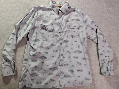 Croft & Barrow Quick Dry Shirt Men XXL Fish Over Print Gray Vented Long Sleeve - Image 1 of 4