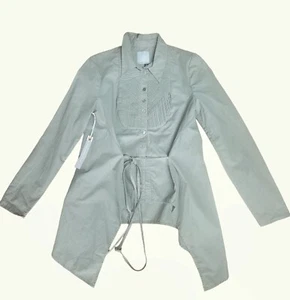 Abigail Glaum Lathbury Button Down Shirt Assymetrical Khaki Womens Small NWT - Picture 1 of 9