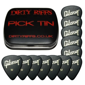 12 x Medium Gibson Standard Guitar Picks Plectrums In A Pick Tin - Picture 1 of 1