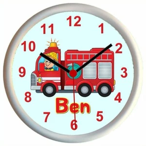 Personalised FIRE ENGINE Childrens Bedroom Wall Clock - Picture 1 of 1