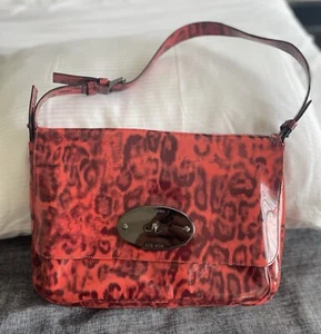 MULBERRY BAYSWATER OVERSIZED CLUTCH BAG CORAL SMUDGE LEOPARD PATENT LEATHER - Picture 1 of 9