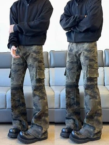 Pantalones de Trabajo Americanos Retro Acampanados Camuflaje Hombres Mujeres Pantalones Ajustados Pierna Recta - Imagen 1 de 13