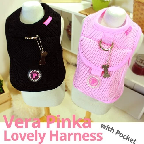 Lindo arnés de lujo para cachorros para mascotas - Vera Pinka negro y rosa pequeño-grande perro con bolsillo Foto 1 de 1