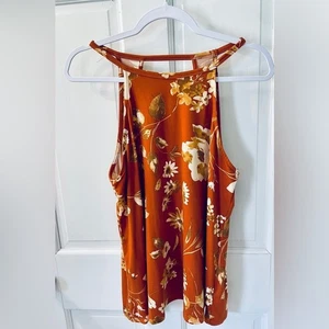 Nine Britton rust Floral halter Top keyhole back buttery soft - Picture 1 of 8