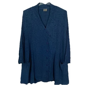 URU 100% Silk Travelers Coat Women OS Navy Oversized Duster Tunic Lagenlook NEW - Picture 1 of 16