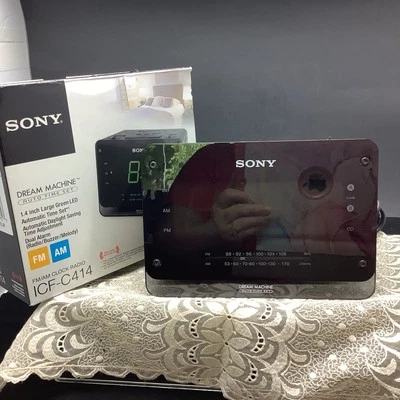 Sony Clock AM/FM Radio Model ICF-C414 Dream Machine Black Green Digital Tested - Image 1 of 4