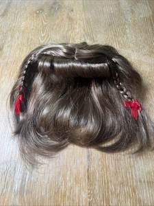 Build A Bear Vintage Wavy Brown Brunette Wig Bangs Red Bows Hair Teddy Accessory - Picture 1 of 7