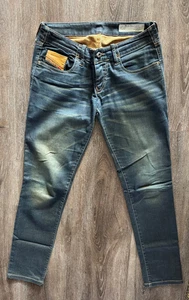 Diesel Grupee Jeans Womens W 28 Super Skinny Low Waist Blue Grunge Distressed - Picture 1 of 5