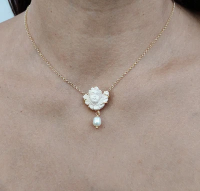 Collana donna catena argento 925 placcato oro giallo angelo putto Michelangelo - Immagine 1 di 4