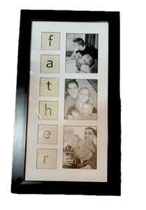 Father Wood Collage Frame 11x20 Glass Black Frame White Mat for 3 (4x6) Pictures - Picture 1 of 2