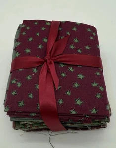 Joann Quilt Squares Fabric 7 Pc Fat Quarter 100% Cotton Burgundy Green - Picture 1 of 3