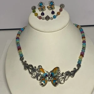 Carolyn Pollack Sterling Mariposa Butterfly Inlay Pendant, Necklace & Earrings - Picture 1 of 17