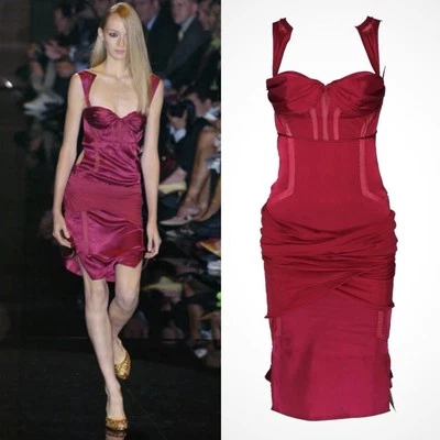 Mini vestido vintage Gucci Runway Bustier recorte seda 42 6 espartilho aberto costas anos 2000 - Imagem 1 de 4