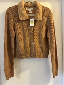 Planet Gold Cropped Cardigan Sweater Removable Faux Fur Collar MEDIUM NEW W/ TAG - Picture 1 of 10