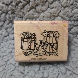 1998 Stampin Up Holz montiert Gummistempel Geschenke Feier Party Hut - Bild 1 von 5